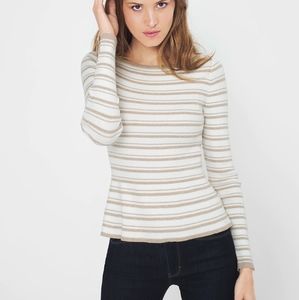 WHBM Gold Metallic-Stripe Peplum Sweater